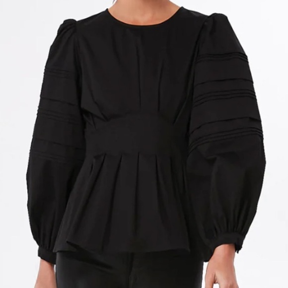 HUNTER BELL Black Pleated Puff Sleeve Blouse - Picture 5 of 15